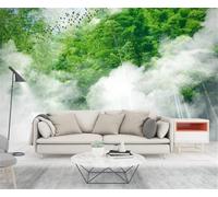 XLMING Bambou Vert Forêt Oiseaux Nuages Beau Pays Des Merveilles Papier Peint 3D Soie Texturée Haut De Gamme Salon Canapé Chambre À Coucher Salle Manger Murale-250cm×170cm