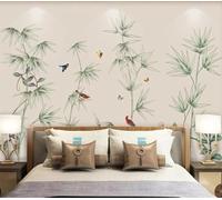 XLMING Bambou Vert Simple Oiseaux Papillons Papier Peint 3D Soie Texturée Haut De Gamme Salon Canapé Chambre À Coucher Salle Manger Murale-150cm×105cm