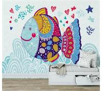 XLMING Bande Dessinée Créatif Dessin À La Main Aquarelle Petits Poissons 3D Papier Peint Texture Soyeuse Intissé Salle à Manger Bureau D'étude Canapé Chambre Salon TV Mur-350cm×256cm