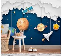 XLMING Bande Dessinée Dessin À La Main Univers Fusée Planète 3D Papier Peint Premium Texturé Soie Bureau Salle à Manger Salon Chambre Coucher Canapé TV Mur-300cm×210cm