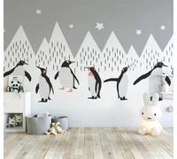 XLMING Bande Dessinée Noir Et Blanc Géométrique Montagne Enneigée Pingouin 3D Papier Peint Luxe Décoration Manger Adulte Intérieure Salon Canapé Chambre Fond TV Mur-200cm×140cm
