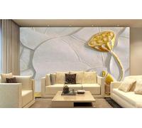 XLMING Bas Relief Feuille De Lotus Doré Lotus Art 3D Papier Peint Luxe Décoration Manger Adulte Intérieure Salon Canapé Chambre Fond TV Mur-430cm×300cm