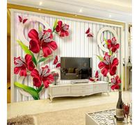 XLMING Beau Bijoux Diamants Rouge Fleurs Papillons 3D Papier Peint Premium Texturé Soie Bureau Salle à Manger Salon Chambre Coucher Canapé TV Mur-150cm×105cm