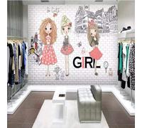 XLMING Beau Cartoon Fille Briques Blanches Ville Architecture 3D Papier Peint Premium Texturé Soie Bureau Salle à Manger Salon Chambre Coucher Canapé TV Mur-430cm×300cm