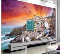 XLMING Beau Ciel Architecture Mer Paysage 3D Papier Peint Luxe Décoration Manger Adulte Intérieure Salon Canapé Chambre Fond TV Mur-350cm×256cm