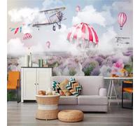 XLMING Beau Ciel Avion Parachute Lavande Mer De Fleurs 3D Papier Peint Premium Texturé Soie Bureau Salle à Manger Salon Chambre Coucher Canapé TV Mur-350cm×256cm