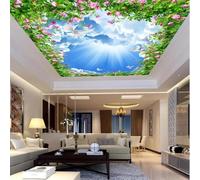 XLMING Beau Ciel Bleu Nuages Blancs Feuilles Vertes Fleurs 3D Papier Peint Texture Soyeuse Intissé Salle à Manger Bureau D'étude Canapé Chambre Salon TV Mur-200cm×140cm