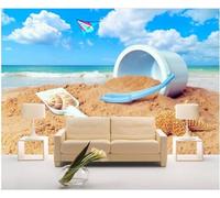 XLMING Beau Ciel Bleu Plage Mer Cerfs Volants Seaux Papier Peint 3D Soie De Luxe Intissé Bureau Salle à Manger Canapé Chambre Salon TV Mural Décoratif-430cm×300cm