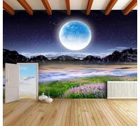 XLMING Beau Ciel Étoilé Lune Paysage Naturel Paysage Nocturne 3D Papier Peint Premium Texturé Soie Bureau Salle à Manger Salon Chambre Coucher Canapé TV Mur-200cm×140cm