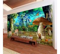 XLMING Beau Fantastique Cartoon Forêt Champignons Cerfs 3D Papier Peint Premium Texturé Soie Bureau Salle à Manger Salon Chambre Coucher Canapé TV Mur-250cm×170cm