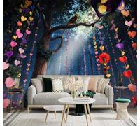 XLMING Beau Féérique Forêt Couronne De Cœurs Colorés Petit Oiseau 3D Papier Peint Texture Soyeuse Intissé Salle à Manger Bureau Canapé Chambre Salon TV Mur-150cm×105cm