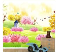 XLMING Beau Féérique Prairie Petit Arbre Papillon Moulin À Vent 3D Papier Peint Texture Soyeuse Intissé Salle à Manger Bureau D'étude Canapé Chambre Salon TV Mur-350cm×256cm