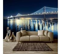 XLMING Beau Ville Nuit Architecture Grand Pont Rivière 3D Papier Peint Texture Soyeuse Intissé Salle à Manger Bureau D'étude Canapé Chambre Salon TV Mur-350cm×256cm