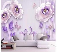 XLMING Beau Violet Fleurs Papillon Cygne 3D Papier Peint Premium Texturé Soie Bureau Salle à Manger Salon Chambre Coucher Canapé TV Mur-300cm×210cm