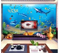 XLMING Beauté Bleu Monde Sous Marin Requins Aquarium Papier Peint 3D Soie De Luxe Intissé Bureau Salle à Manger Canapé Chambre Salon TV Mural Décoratif-300cm×210cm