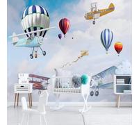 XLMING Beauté Couleurs Dessins Animés Avions Montgolfières Nuages Blancs 3D Papier Peint Texture Soyeuse Intissé Salle à Manger Bureau D'étude Canapé Chambre Salon TV Mur-250cm×170cm