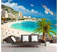 XLMING Beauté Mer Montagnes Plage Architecture Oiseaux En Vol 3D Papier Peint Texture Soyeuse Intissé Salle à Manger Bureau D'étude Canapé Chambre Salon TV Mur-350cm×256cm