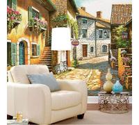 XLMING Beauté Rétro Charme Petite Ville Conte De Fées Rue 3D Papier Peint Texture Soyeuse Intissé Salle à Manger Bureau D'étude Canapé Chambre Salon TV Mur-350cm×256cm