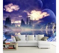 XLMING Beauté Rêve Ciel Étoilé Château Paysage Enneigé 3D Papier Peint Texture Soyeuse Intissé Salle à Manger Bureau D'étude Canapé Chambre Salon TV Mur-350cm×256cm