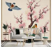 XLMING Beauté Simplicité Cerisier En Fleurs Rose Branches Petits Oiseaux 3D Papier Peint Texture Soyeuse Intissé Salle à Manger Bureau Canapé Chambre Salon TV Mur-200cm×140cm