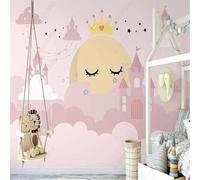 XLMING Beaux Châteaux Roses Peints À La Main Étoiles Et Nuages 3D Papier Peint Texture Soyeuse Intissé Salle à Manger Bureau D'étude Canapé Chambre Salon TV Mur-200cm×140cm