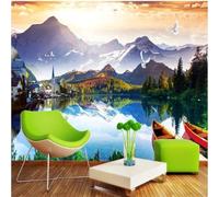 XLMING Beaux Lacs Montagnes Villes Bâtiments Oiseaux 3D Papier Peint Texture Soyeuse Intissé Salle à Manger Bureau D'étude Canapé Chambre Salon TV Mur-150cm×105cm