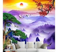 XLMING Beaux Pins Oiseaux En Vol Sommets Colorés Fleurs De Prunier 3D Papier Peint Texture Soyeuse Intissé Salle à Manger Bureau D'étude Canapé Chambre Salon TV Mur-400cm×280cm