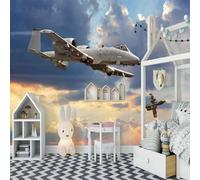 XLMING Bel Avion Blanc Dans Le Ciel Papier Peint 3D Soie Texturée Haut De Gamme Salon Canapé Chambre À Coucher Salle Manger Murale-350cm×256cm