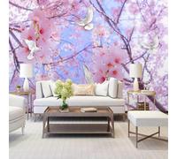 XLMING Belle Et Chaleureuse Fleur De Pêcher Rose Oiseau Blanc 3D Papier Peint Texture Soyeuse Intissé Salle à Manger Bureau D'étude Canapé Chambre Salon TV Mur-430cm×300cm
