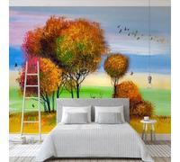 XLMING Belle Forêt Colorée Élan Oiseaux En Vol 3D Papier Peint Luxe Décoration Manger Adulte Intérieure Salon Canapé Chambre Fond TV Mur-430cm×300cm