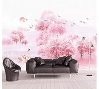 XLMING Belle Forêt Rose Cygne Oiseau En Vol 3D Papier Peint Texture Soyeuse Intissé Salle à Manger Bureau D'étude Canapé Chambre Salon TV Mur-150cm×105cm