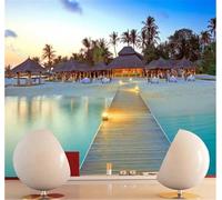 XLMING Belle Mer Plage Cocotier Pont En Bois 3D Papier Peint Premium Texturé Soie Bureau Salle à Manger Salon Chambre Coucher Canapé TV Mur-300cm×210cm