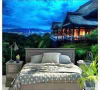 XLMING Belle Verte Forêt Architecture Vue De Nuit 3D Papier Peint Luxe Décoration Manger Adulte Intérieure Salon Canapé Chambre Fond TV Mur-150cm×105cm