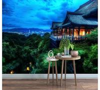 XLMING Belle Verte Forêt Architecture Vue De Nuit Papier Peint 3D Soie De Luxe Intissé Bureau Salle à Manger Canapé Chambre Salon TV Mural Décoratif-200cm×140cm
