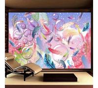 XLMING Belles Plumes Colorées Orbes Géométriques 3D Papier Peint Texture Soyeuse Intissé Salle à Manger Bureau D'étude Canapé Chambre Salon TV Mur-200cm×140cm