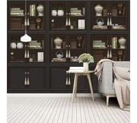 XLMING Bibliothèque Vintage Étagères Vase Décor En Bois 3D Papier Peint Texture Soyeuse Intissé Salle à Manger Bureau D'étude Canapé Chambre Salon TV Mur-200cm×140cm