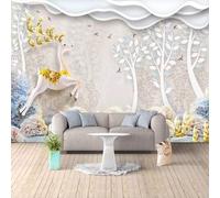 XLMING Biche Créative Dans La Forêt Oiseau En Vol 3D Papier Peint Premium Texturé Soie Bureau Salle à Manger Salon Chambre Coucher Canapé TV Mur-350cm×256cm