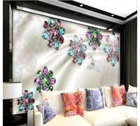 XLMING Bijoux En Relief Colorés Avec Des Diamants Et Des Fleurs Papier Peint 3D Soie De Luxe Intissé Bureau Salle à Manger Canapé Chambre Salon TV Mural Décoratif-250cm×170cm