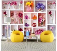 XLMING Blanc Carreaux Esthétique Vase Fleurs 3D Papier Peint Luxe Décoration Manger Adulte Intérieure Salon Canapé Chambre Fond TV Mur-300cm×210cm