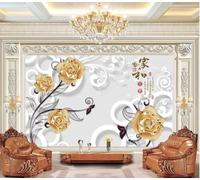 XLMING Blanc Géométrique Circulaire Doré Floral Papier Peint 3D Soie De Luxe Intissé Bureau Salle à Manger Canapé Chambre Salon TV Mural Décoratif-400cm×280cm