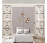 XLMING Blanc Plâtre Géométrique Doré Feuilles De Ginkgo Papier Peint 3D Soie De Luxe Intissé Bureau Salle à Manger Canapé Chambre Salon TV Mural Décoratif-150cm×105cm