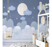XLMING Bleu Dessin Animé Nuages Ciel Étoilé Lune 3D Papier Peint Luxe Décoration Manger Adulte Intérieure Salon Canapé Chambre Fond TV Mur-400cm×280cm