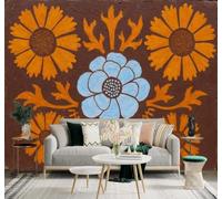 XLMING Bleu Fleurs Orange Motifs Art Style 3D Papier Peint Texture Soyeuse Intissé Salle à Manger Bureau Canapé Chambre Salon TV Mur-400cm×280cm