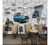 XLMING Bleu Voiture Garage Mur De Briques Nostalgie Art 3D Papier Peint Premium Texturé Soie Bureau Salle à Manger Salon Chambre Coucher Canapé TV Mur-200cm×140cm