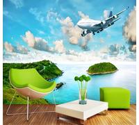 XLMING Bord De Mer Île Tropical Forêt Avion Paysage 3D Papier Peint Texture Soyeuse Intissé Salle à Manger Bureau D'étude Canapé Chambre Salon TV Mur-200cm×140cm