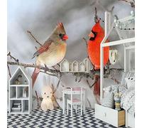 XLMING Branche Cubique D'Oiseau Animal Rouge 3D Papier Peint Luxe Décoration Manger Adulte Intérieure Salon Canapé Chambre Fond TV Mur-350cm×256cm