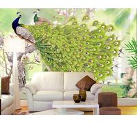 XLMING Branches De Paon Fleurs Poissons 3D Papier Peint Texture Soyeuse Intissé Salle à Manger Bureau D'étude Canapé Chambre Salon TV Mur-300cm×210cm