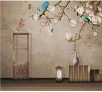 XLMING Branches D'Oiseaux En Magnolia Blanc Chaud Et Vintage 3D Papier Peint Premium Texturé Soie Bureau Salle à Manger Salon Chambre Coucher Canapé TV Mur-430cm×300cm
