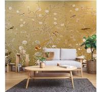 XLMING Branches Fleurs Et Petits Oiseaux Dessinés À La Main Dans Un Style Rétro 3D Papier Peint Premium Texturé Soie Bureau Salle à Manger Salon Chambre Coucher Canapé TV Mur-300cm×210cm