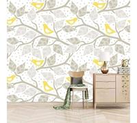 XLMING Branches Minimalistes Dessinées À La Main Feuilles Petits Oiseaux Papier Peint 3D Soie Texturée Haut De Gamme Salon Canapé Chambre À Coucher Salle Manger Murale-300cm×210cm